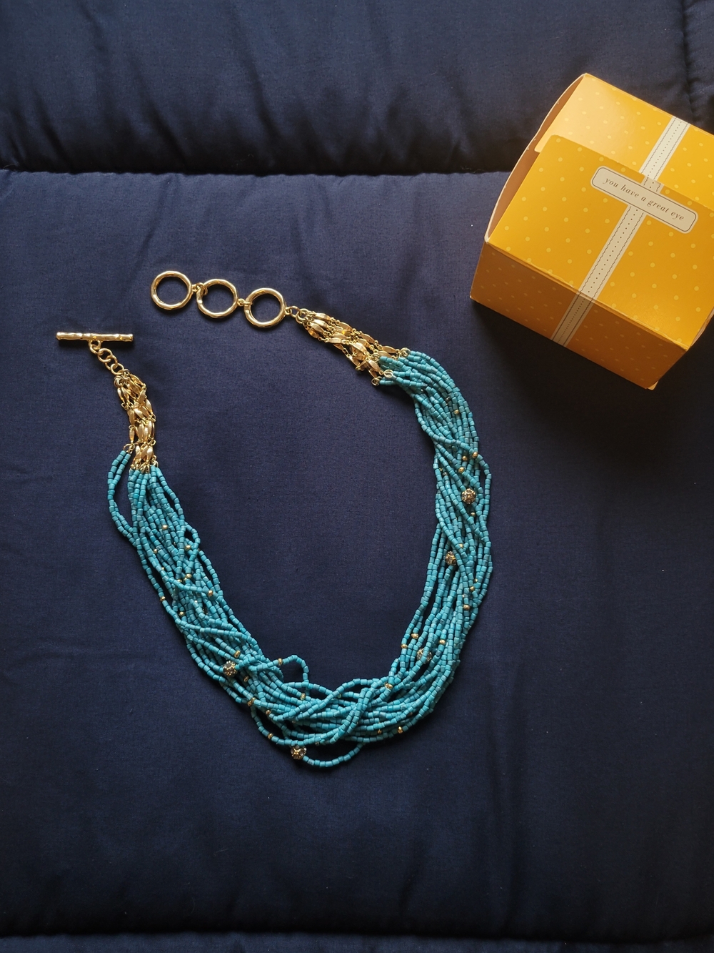 Stella & Dot Turquoise Multi-Strand Beaded Necklace with Gold Accents